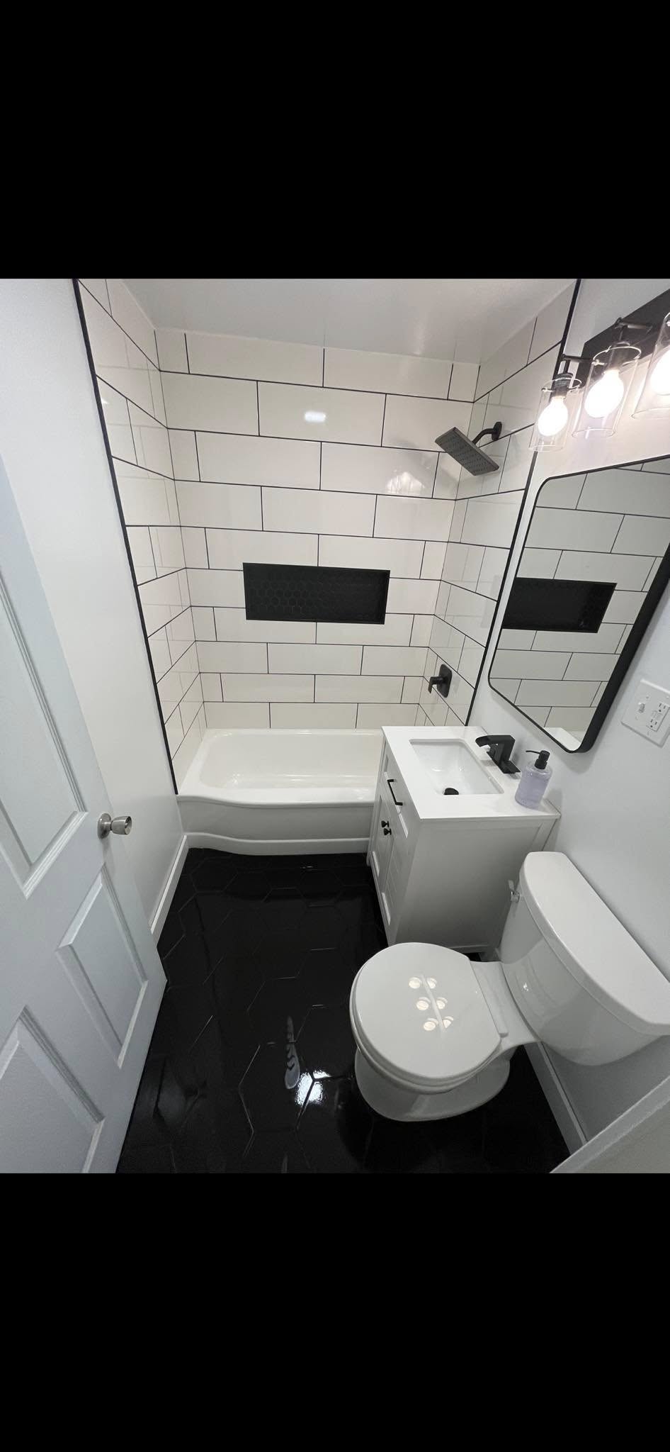Black and white subway tile bathroom remodel NWI